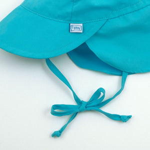 green sprouts sun flap hat made from recycled polyesters, shown in aqua color