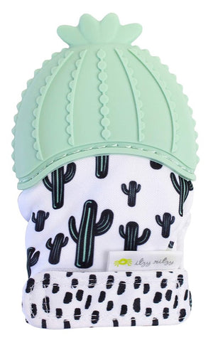 llama  itzy ritzy teething mitt with light blue colored llama silicone top and various colorful llama polyester mitt