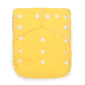 Kawaii One-Size Pocket Cloth Diaper - shown in yellow, gently used