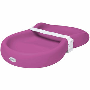 baby on the keekaroo peanut diaper changing pad in raspberry color, for up to 30 lb
