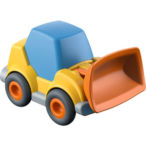 HABA Kullerbü Dump Truck with ball is orange, yellow, and blue