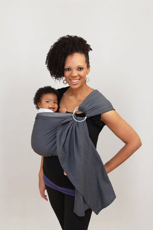 Maya Wrap ComfortFit Ring Sling in Asher features light grey, dark grey and black  lengths of color