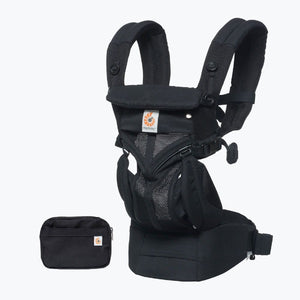 ERGOBABY Omni 360 Baby Carrier, 6 positions, shown in natural weave color with ergo logo