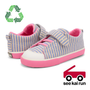 See Kai Run brand Dean Adapt Sneaker - recycled, velcro sneaker in pink stripes style