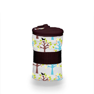 Thirsties Wet Bag in Birdie print, teal, yellow and navy leafy branches with yellow birds, measures 16h x 14w, made in USA