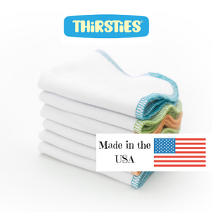 Thirsties organic cloth wipes come in a six pack and are made in the USA