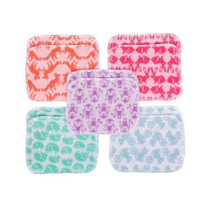 Cloth wipes sampler includes a Grovia, OsoCozy terry, Imagine bamboo, Thirsties organic, and Jillian's Drawers homemade wipe to sample